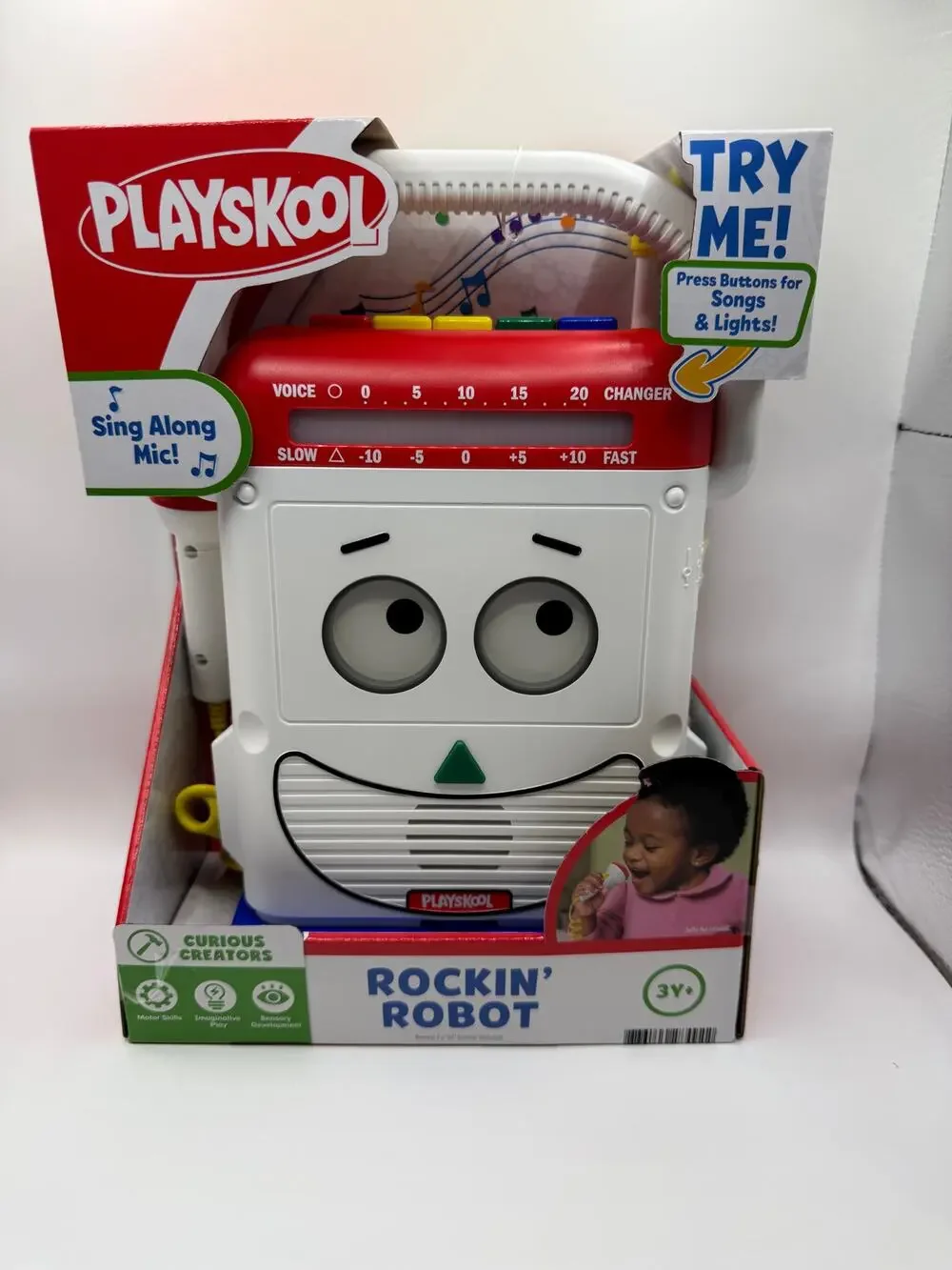Playskool Rockin' Robot Toy Sing-Along Microphone Songs Lights Learning NEW